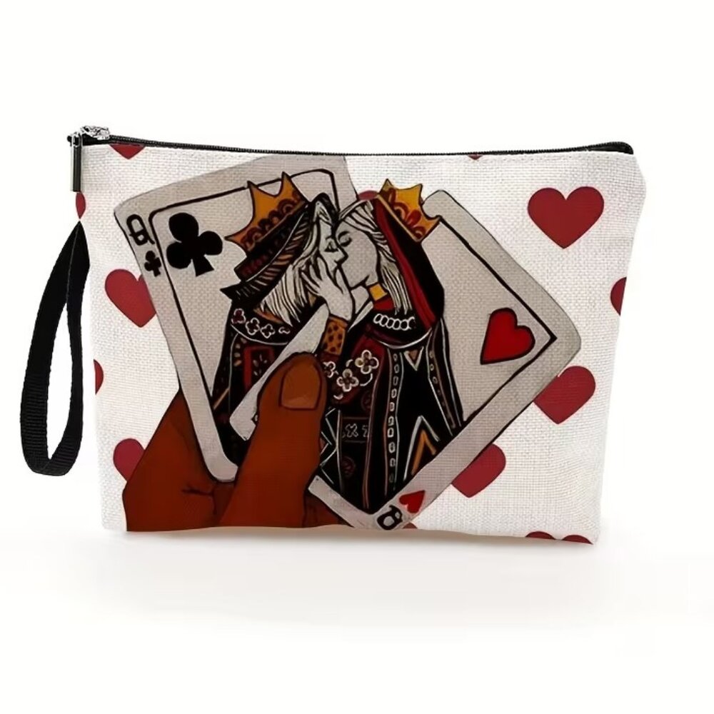 LGBTQ Queen of Hearts makeup bag romantic cosmetic pouch love  6 x 10 inches - Picture 2 of 10